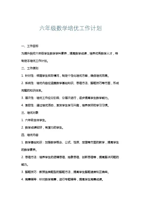六年级数学培优工作计划