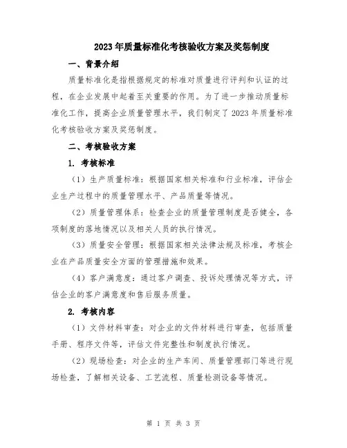 2023年质量标准化考核验收方案及奖惩制度