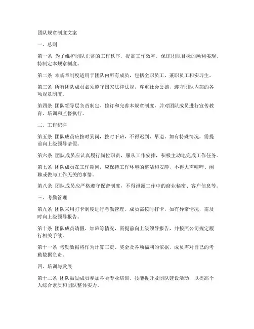 团队规章制度文案范本