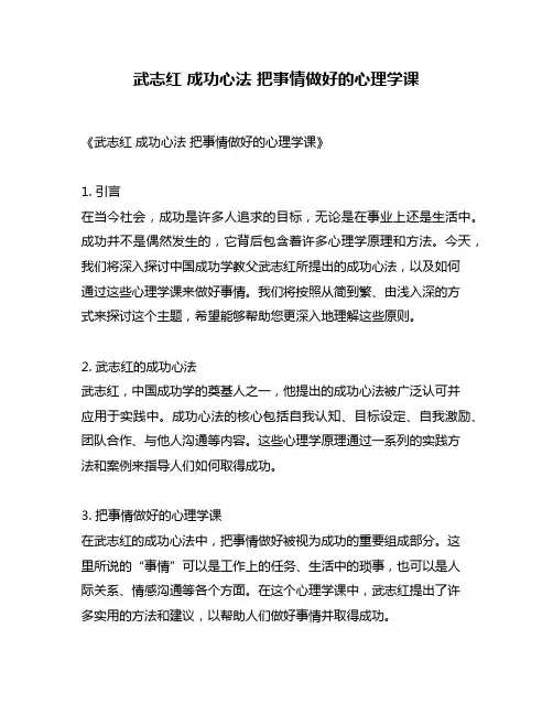 武志红 成功心法 把事情做好的心理学课