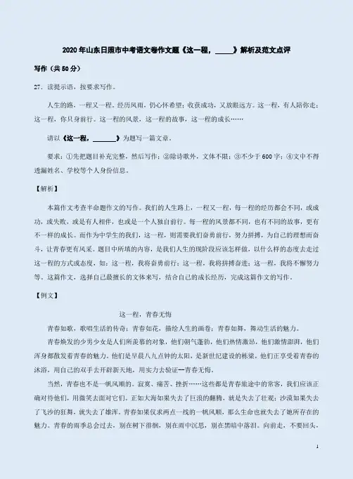 2020年山东日照市中考语文卷作文题《这一程,---- 》解析及范文点评