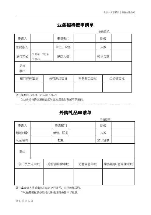 招待费、礼品审批单