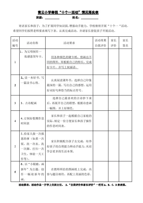 “十个一活动情况”落实表[1]