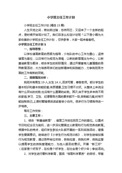 小学班主任工作计划
