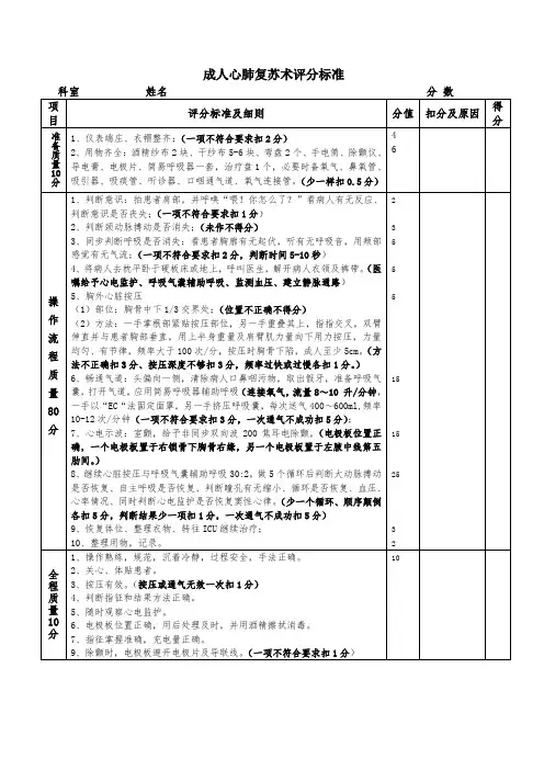 双人心肺复苏、电除颤术评分标准