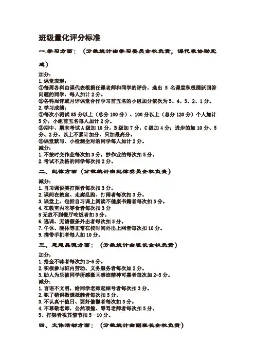 班级量化评分标准