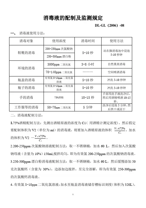 消毒液的配制及监测规定