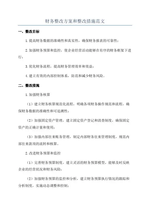 财务整改方案和整改措施范文