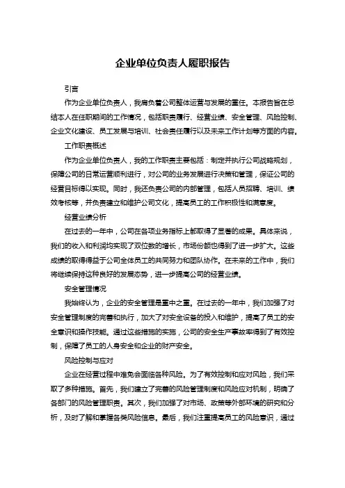 企业单位负责人履职报告