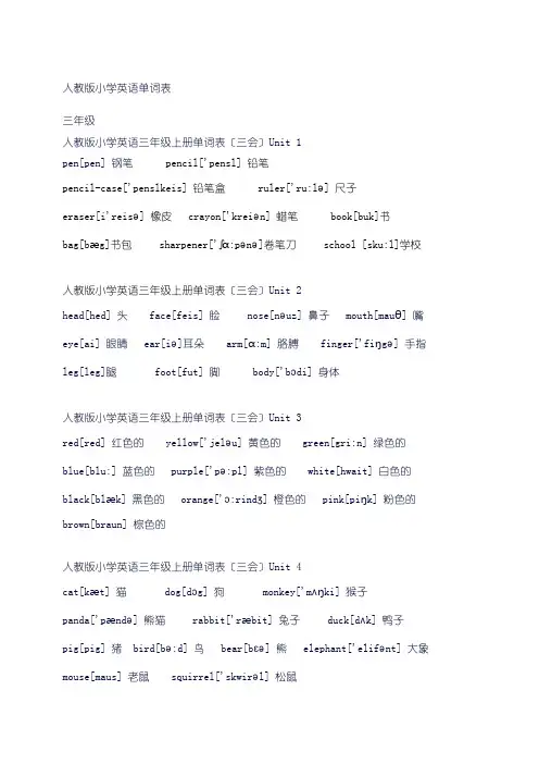人教版小学3-6年级英语单词表已a4排版可直接打印
