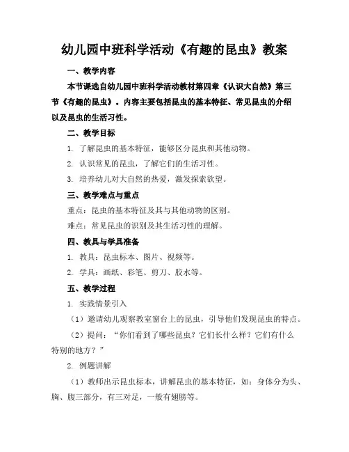 幼儿园中班科学活动《有趣的昆虫》教案