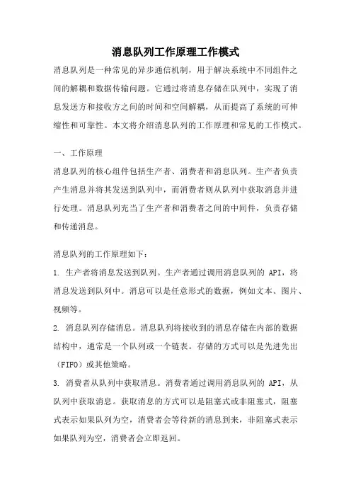 消息队列工作原理工作模式
