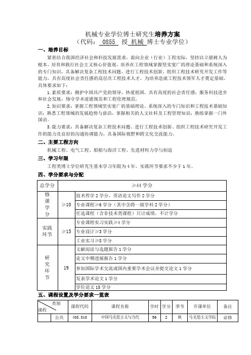 机械专业学位博士研究生培养方案