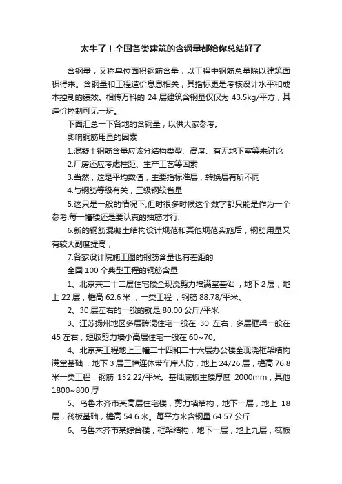 太牛了！全国各类建筑的含钢量都给你总结好了