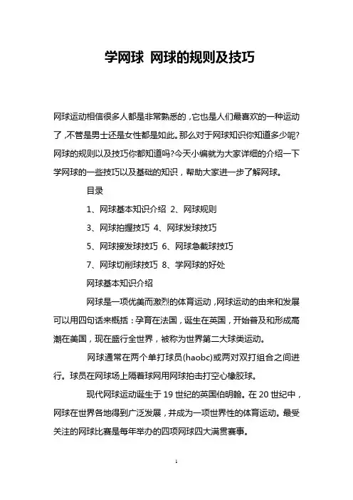 学网球 网球的规则及技巧