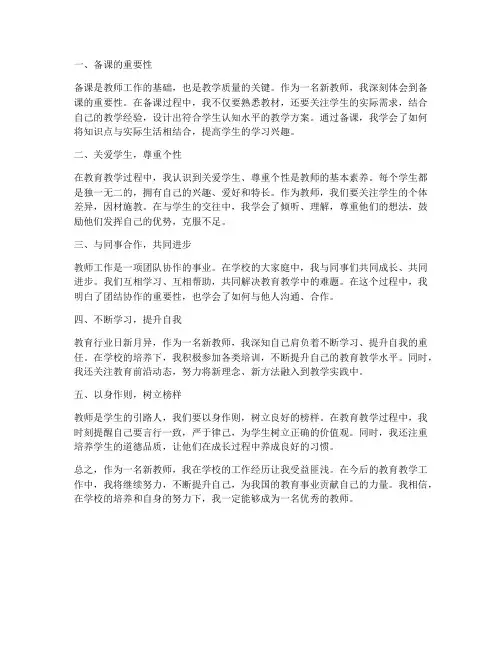 新教师对学校心得体会