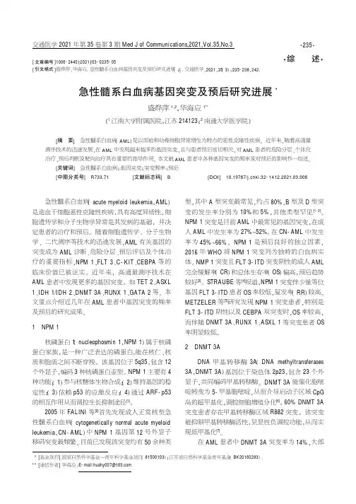 急性髓系白血病基因突变及预后研究进展