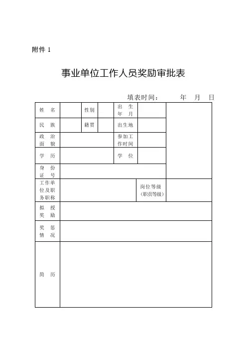 事业单位工作人员奖励审批表