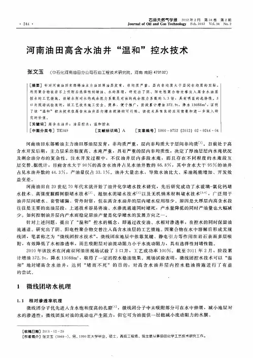 河南油田高含水油井“温和”控水技术