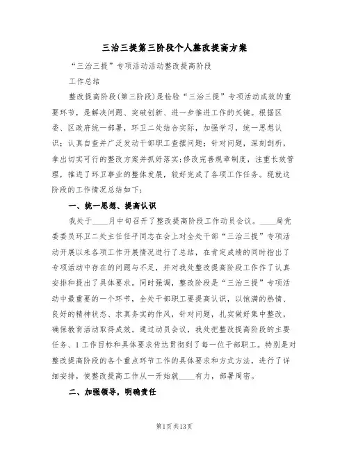 三治三提第三阶段个人整改提高方案（2篇）