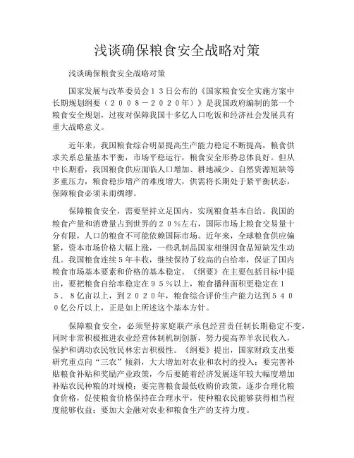 浅谈确保粮食安全战略对策