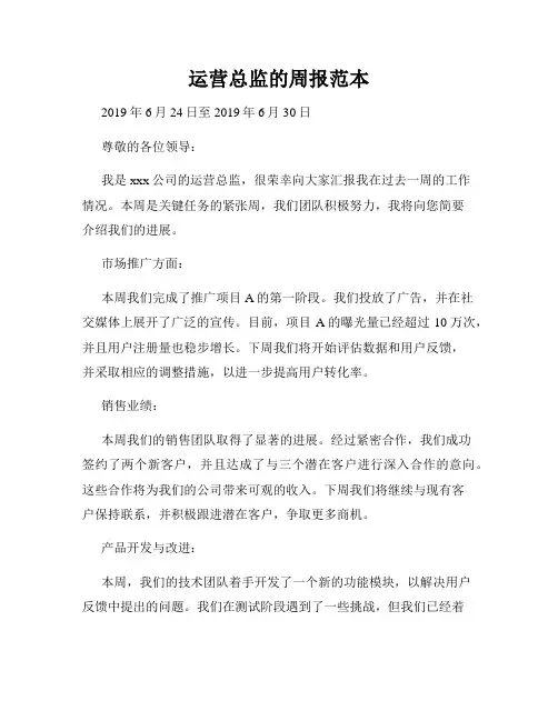 运营总监的周报范本
