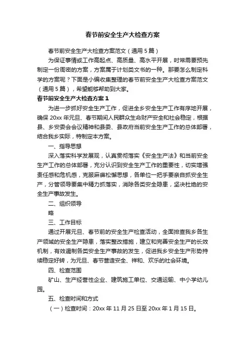 春节前安全生产大检查方案范文（通用5篇）