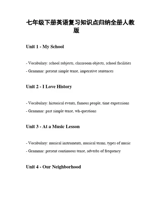 七年级下册英语复习知识点归纳全册人教版