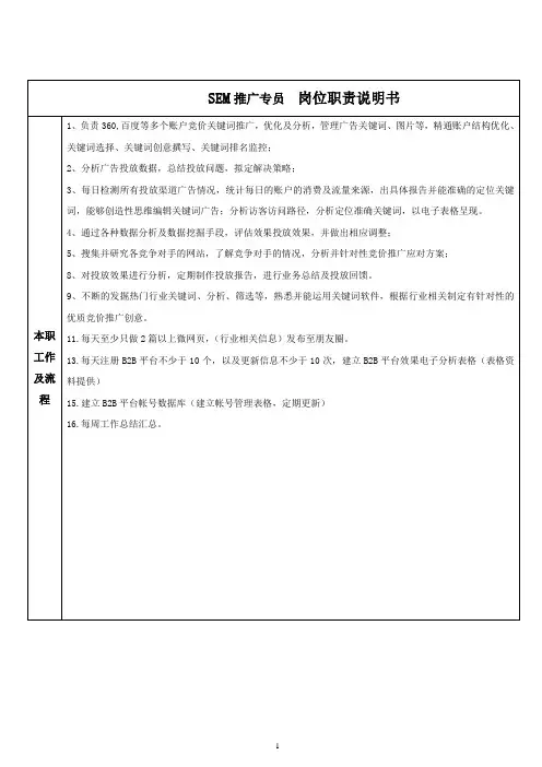 明美SEM职责