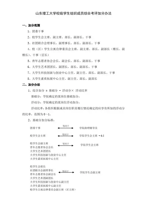 山东理工大学校级学生组织成员综合考评加分办法