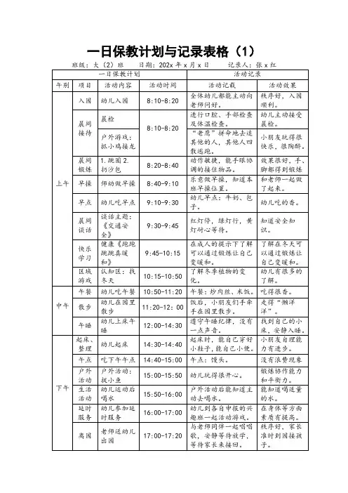一日保教计划与记录表格