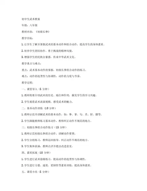 初中生武术教案