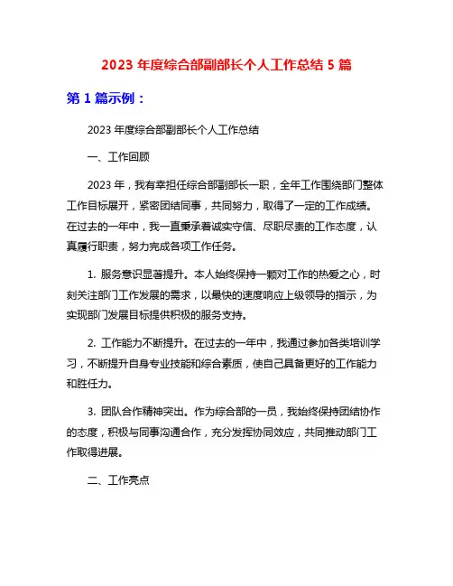 2023年度综合部副部长个人工作总结5篇