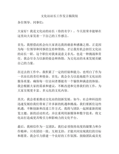 文化站站长工作发言稿简短