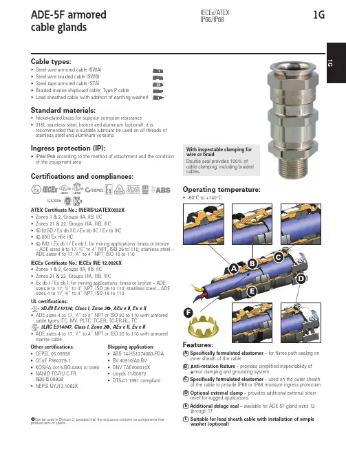 伊顿 ADE-5F 电缆铠装接头 数据表