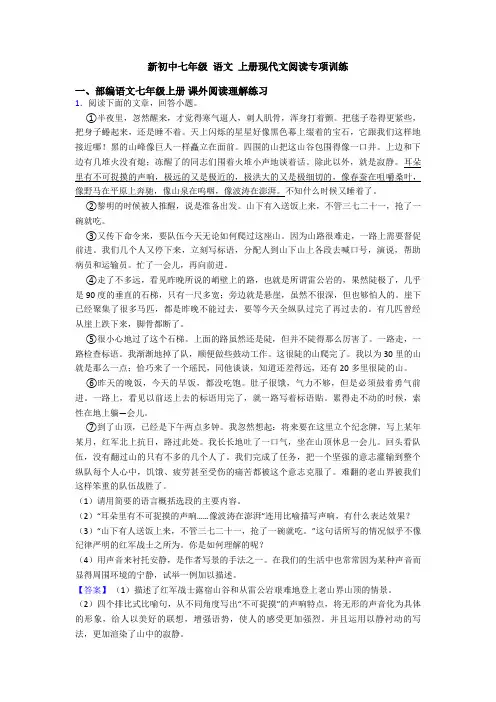 新初中七年级 语文 上册现代文阅读专项训练