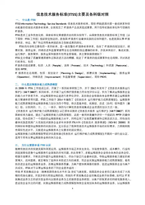 信息技术服务标准(ITSS)主要及各科级对照