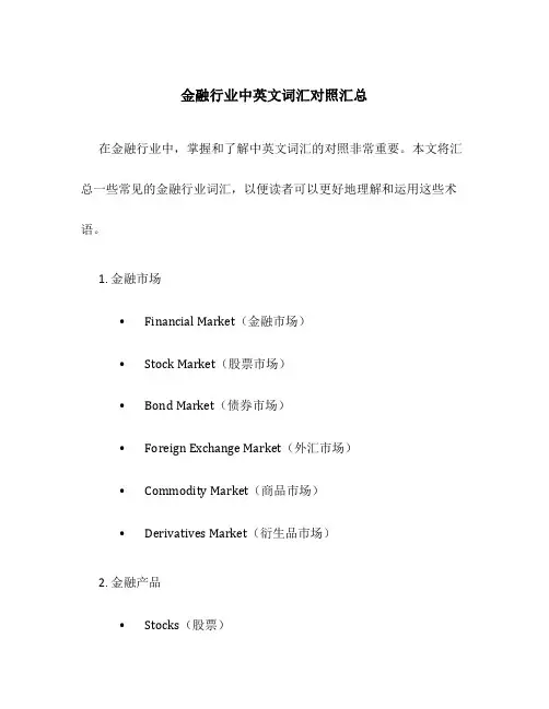 金融行业中英文词汇对照汇总
