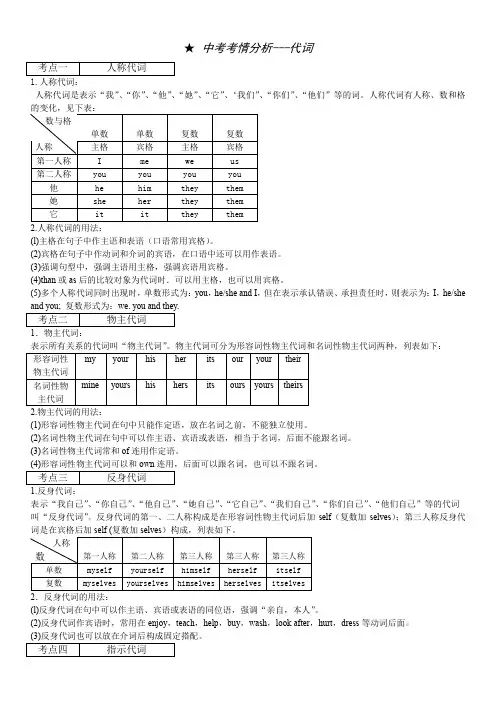 中考英语冲刺语法----代词连词
