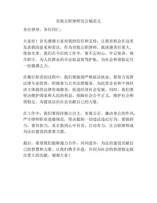 首批公职律师发言稿范文