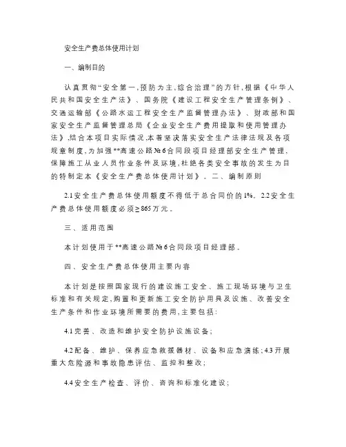 安全生产费总体使用计划11(精)