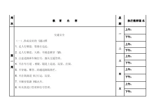 放学前五分钟安全教育内容（表格）