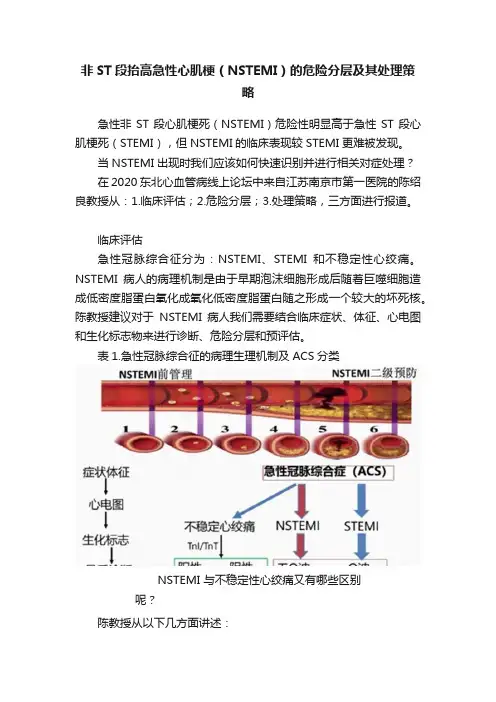 非ST段抬高急性心肌梗（NSTEMI）的危险分层及其处理策略
