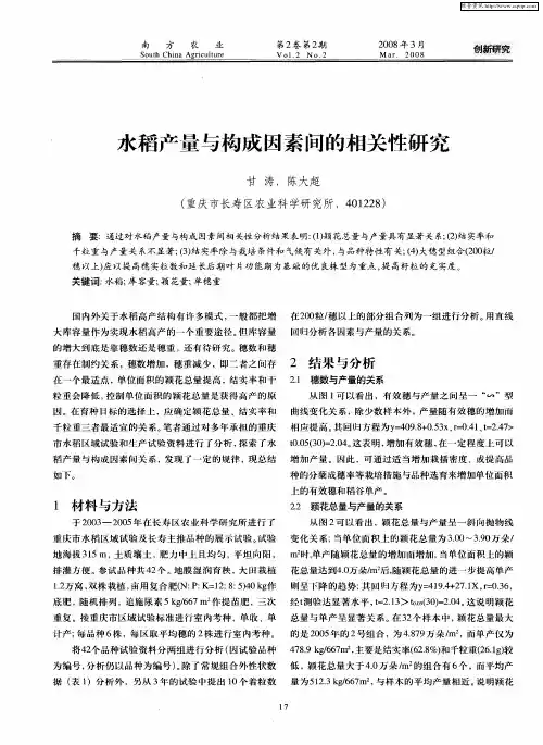 水稻产量与构成因素间的相关性研究
