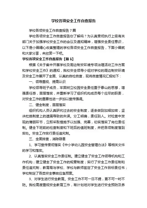 学校各项安全工作自查报告7篇