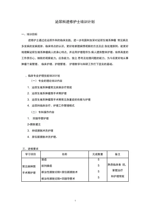 泌尿科进修护士培训计划