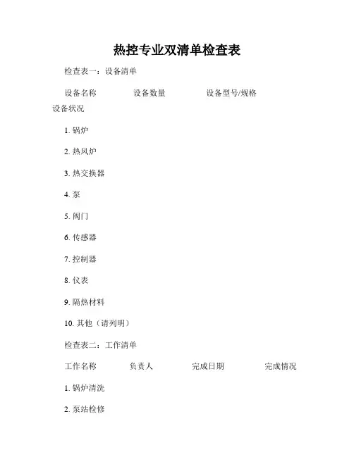 热控专业双清单检查表