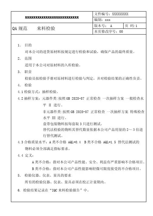 常见电子元器件检验标准