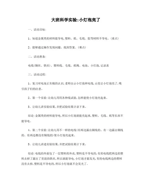 大班科学实验小灯珠亮了