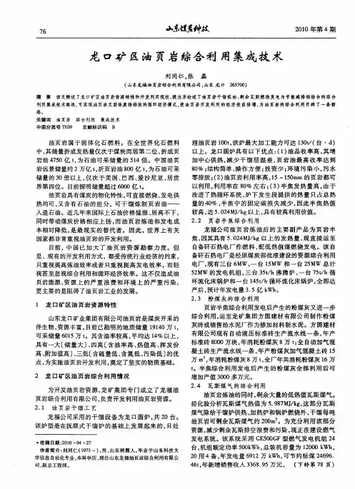 龙口矿区油页岩综合利用集成技术